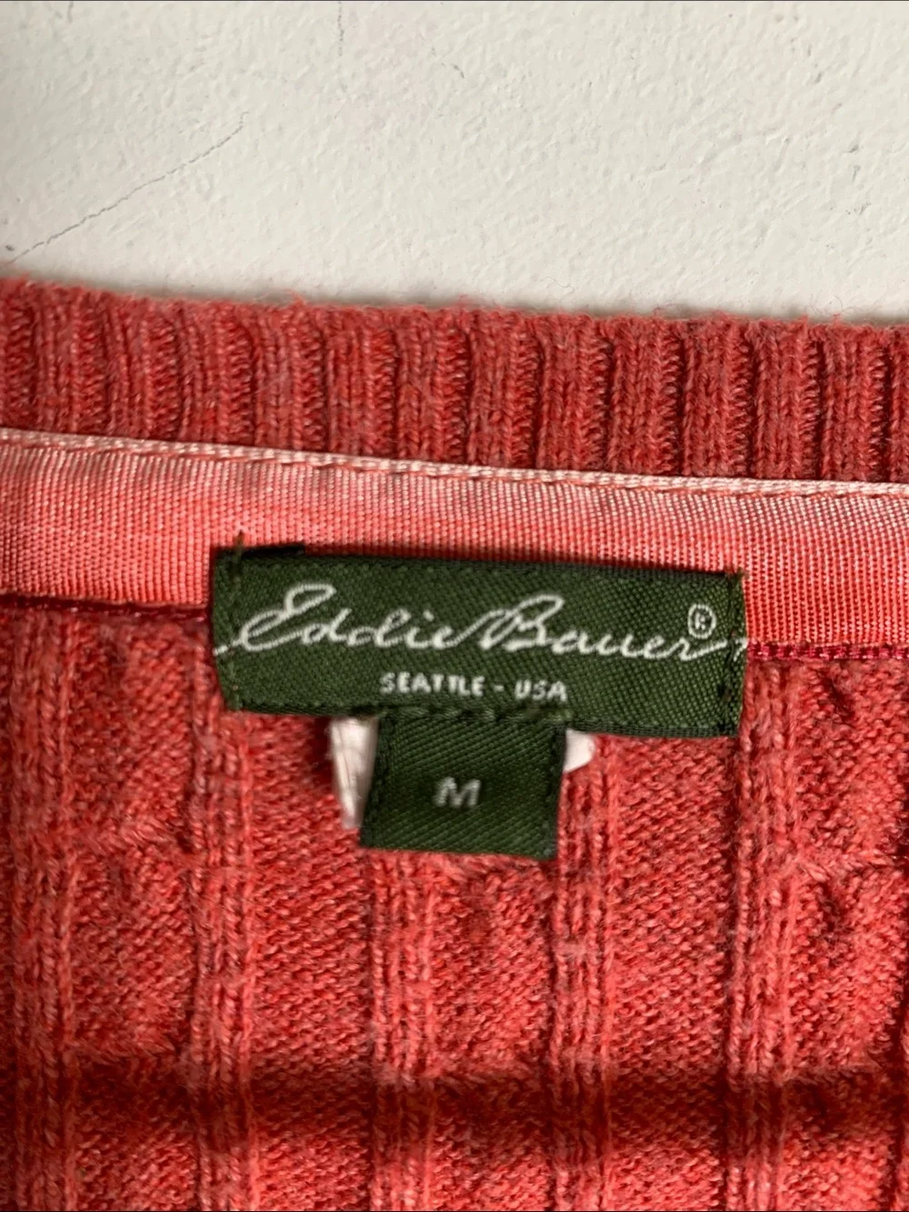 Eddie Bauer Coral Cable-Knit Scoop-Neck Sweater